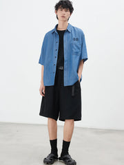 無限大 刺繍 デニム 半袖シャツ