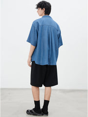 無限大 刺繍 デニム 半袖シャツ