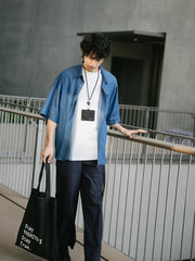 無限大 刺繍 デニム 半袖シャツ