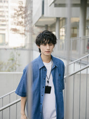 無限大 刺繍 デニム 半袖シャツ