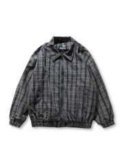 チェック柄の襟付きジャケット、裾と袖口にゴム入り