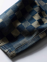 チェスボードパッチワーク デニムパンツ