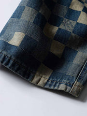 チェスボードパッチワーク デニムパンツ
