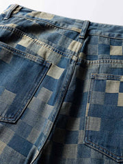 チェスボードパッチワーク デニムパンツ