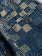 チェスボードパッチワーク デニムパンツ