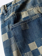 チェスボードパッチワーク デニムパンツ