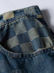 チェスボードパッチワーク デニムパンツ