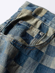 チェスボードパッチワーク デニムパンツ