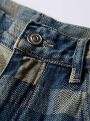 チェスボードパッチワーク デニムパンツ