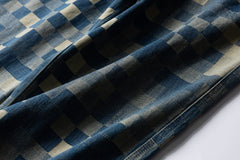 チェスボードパッチワーク デニムパンツ