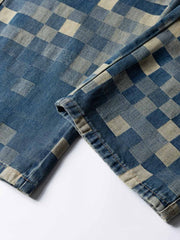 チェスボードパッチワーク デニムパンツ