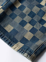 チェスボードパッチワーク デニムパンツ