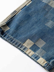 チェスボードパッチワーク デニムパンツ