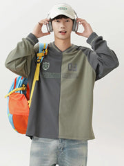 配色Vネック 長袖スウェット