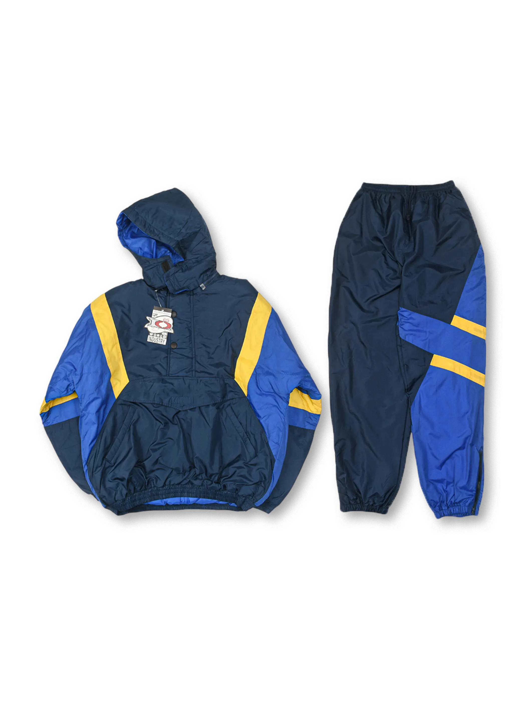 カラーブロックフードジャケットとパンツのセット