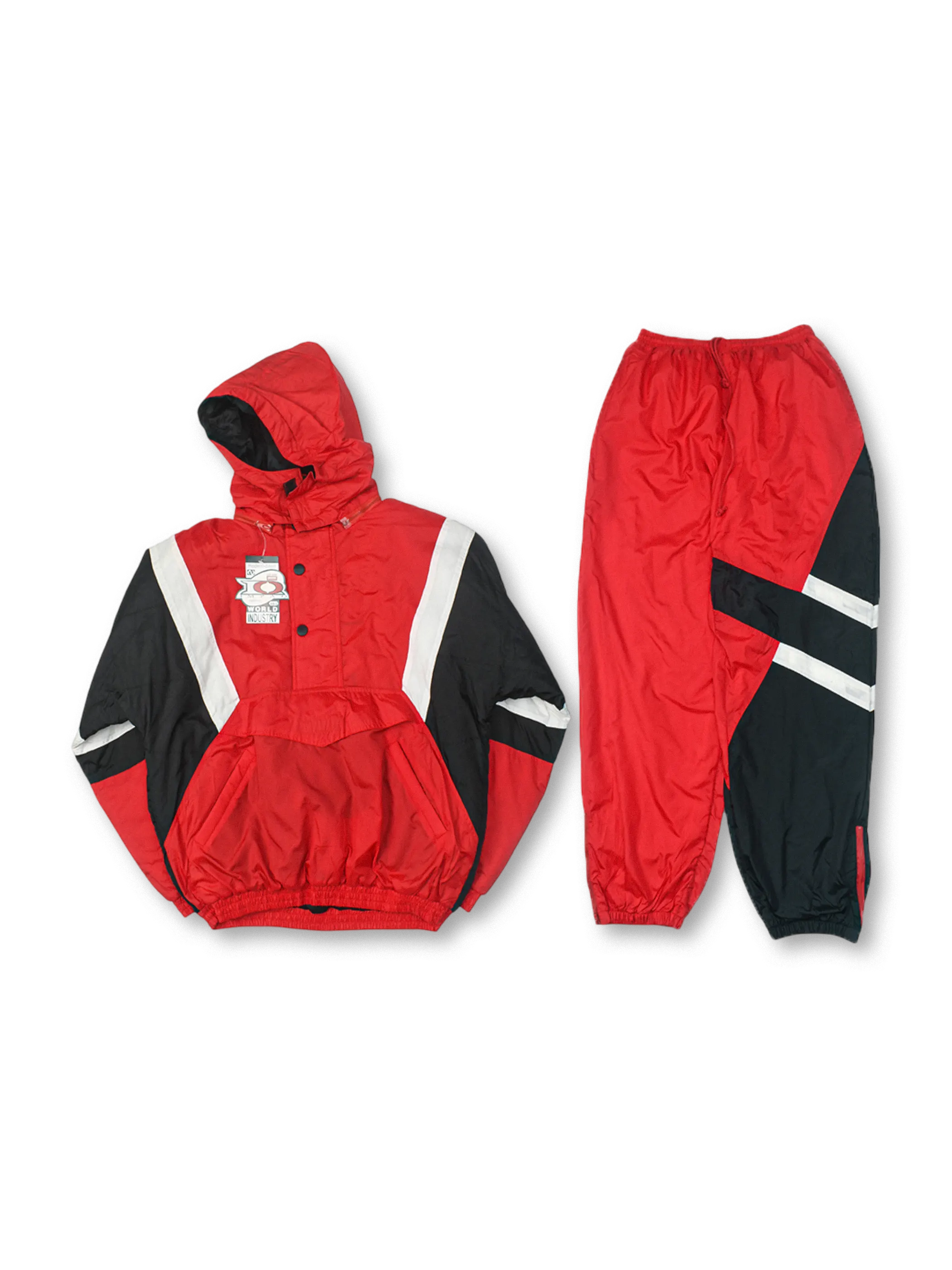 カラーブロックフードジャケットとパンツのセット