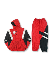 カラーブロックフードジャケットとパンツのセット