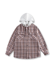 フード付きチェックシャツ、胸ポケット2つ