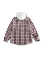 フード付きチェックシャツ、胸ポケット2つ