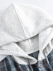 フード付きチェックシャツ