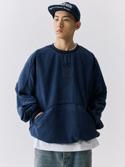 ネイビー切り替え刺繍スウェット