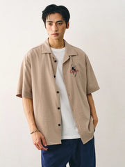 刺繍バンブーテクスチャボウリングシャツ