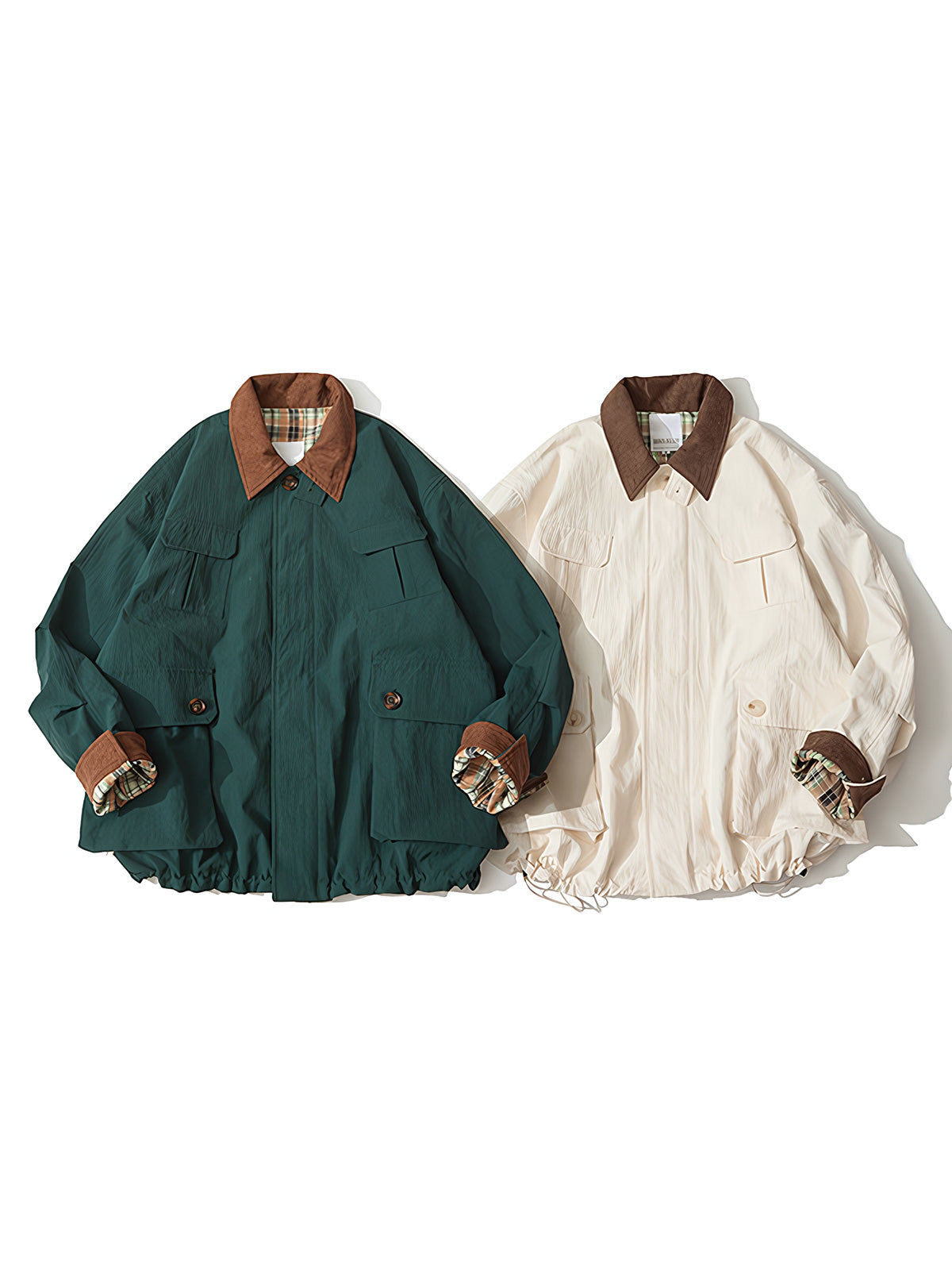 製品画像:
クラシックなイギリスのカントリースポーツスタイルを反映した多ポケットハンティングジャケット。防水素材とコーデュロイ襟で実用性抜群。
詳細画像:
チェック柄裏地と防水機能付き、多ポケットデザインのハンティングジャケット。レトロなイギリス風スタイル、アウトドアにも最適。