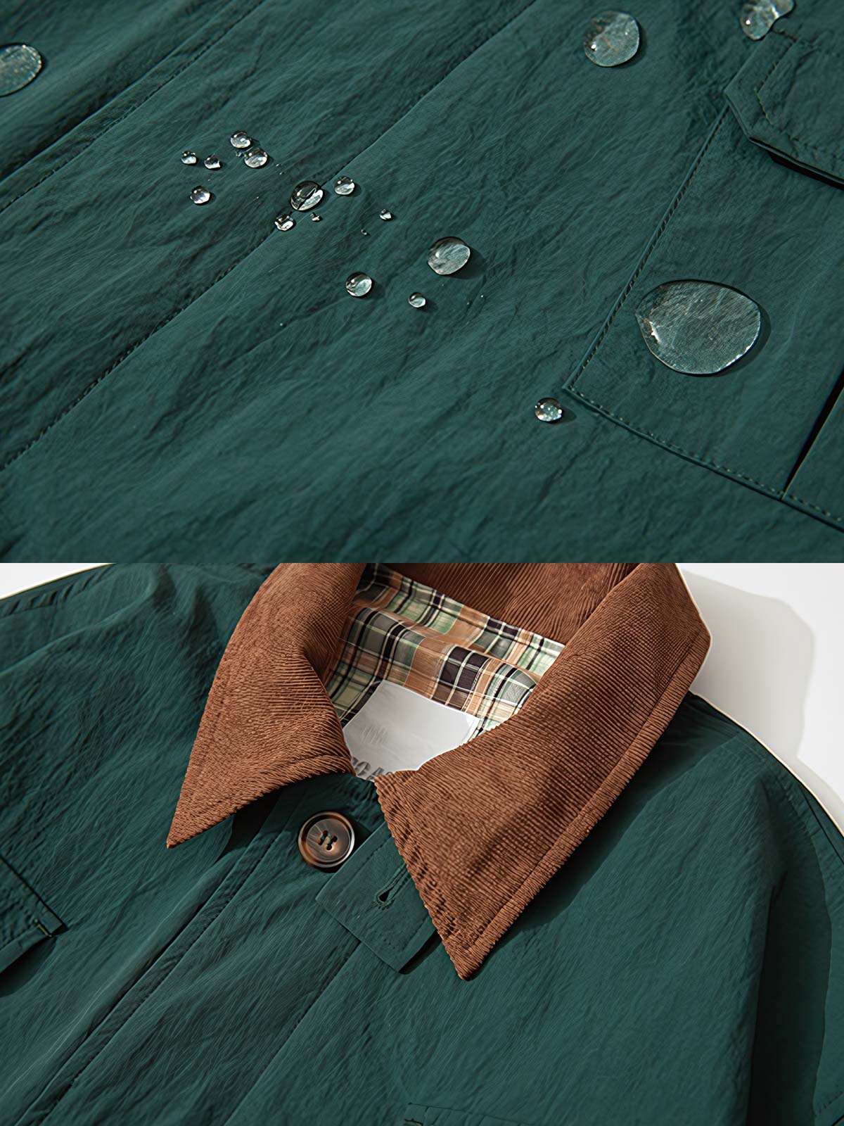 製品画像:
クラシックなイギリスのカントリースポーツスタイルを反映した多ポケットハンティングジャケット。防水素材とコーデュロイ襟で実用性抜群。
詳細画像:
チェック柄裏地と防水機能付き、多ポケットデザインのハンティングジャケット。レトロなイギリス風スタイル、アウトドアにも最適。