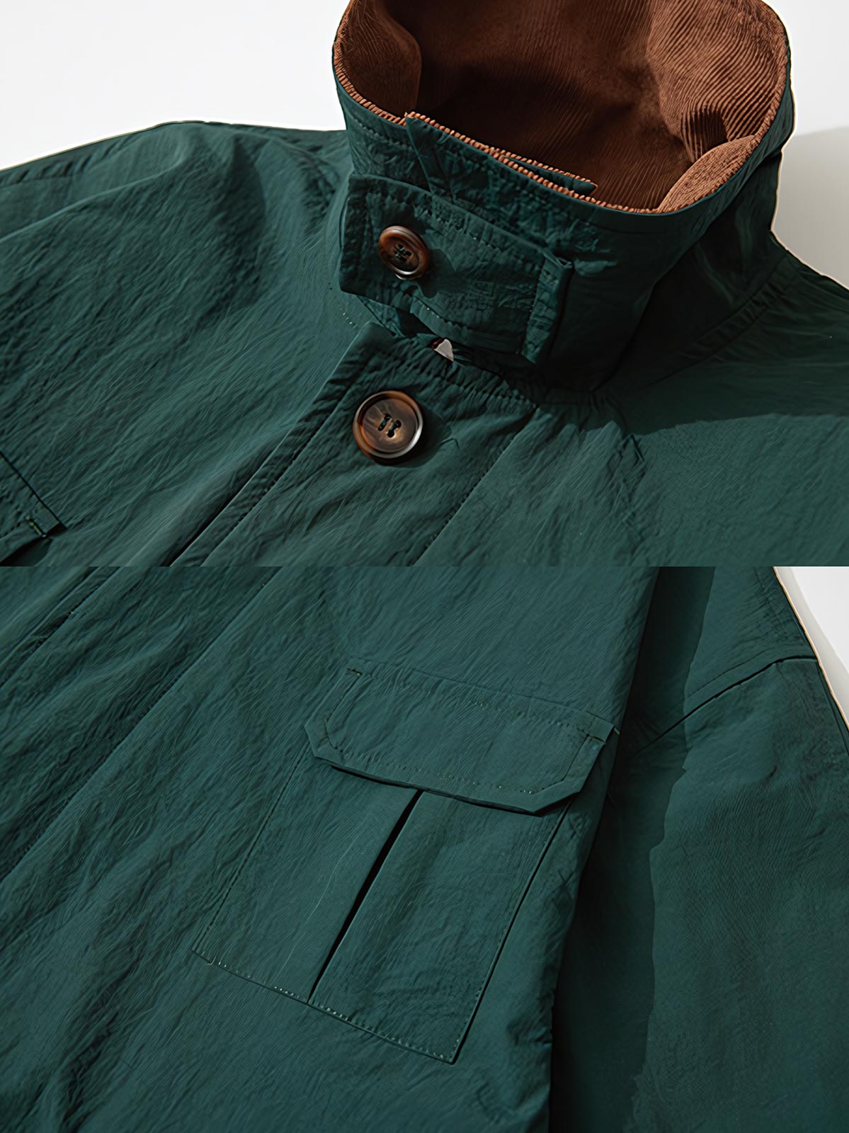 製品画像:
クラシックなイギリスのカントリースポーツスタイルを反映した多ポケットハンティングジャケット。防水素材とコーデュロイ襟で実用性抜群。
詳細画像:
チェック柄裏地と防水機能付き、多ポケットデザインのハンティングジャケット。レトロなイギリス風スタイル、アウトドアにも最適。