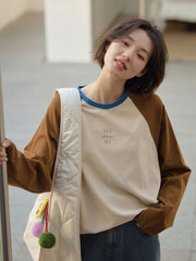 配色ラグランスリーブスリム長袖Tシャツ