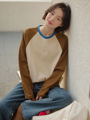 配色ラグランスリーブスリム長袖Tシャツ