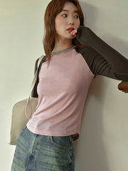 薄霧ピンクラグランスリーブ長袖Tシャツ