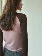 薄霧ピンクラグランスリーブ長袖Tシャツ