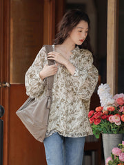 ツタ柄シフォン長袖シャツ
