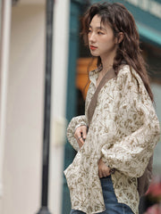 ツタ柄シフォン長袖シャツ