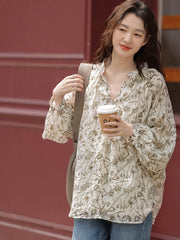 ツタ柄シフォン長袖シャツ