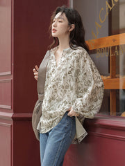 ツタ柄シフォン長袖シャツ