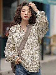 ツタ柄シフォン長袖シャツ