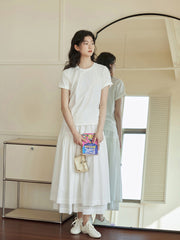 高腰ダブルレイヤーロングスカート