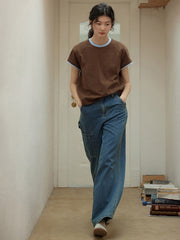 レトロショートスリーブ配色Tシャツ