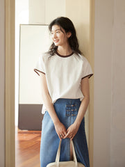 レトロショートスリーブ配色Tシャツ