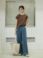 レトロショートスリーブ配色Tシャツ