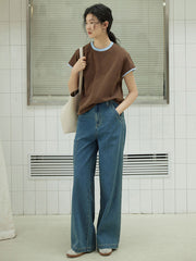 レトロデザイン高腰デニムパンツ