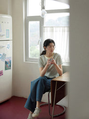 レトロデザイン高腰デニムパンツ