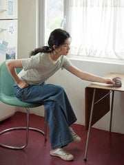 レトロデザイン高腰デニムパンツ