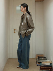 レトロデザイン高腰デニムパンツ
