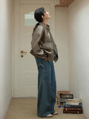 レトロデザイン高腰デニムパンツ