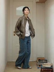 レトロデザイン高腰デニムパンツ