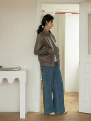 レトロデザイン高腰デニムパンツ
