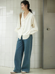 レトロデザイン高腰デニムパンツ